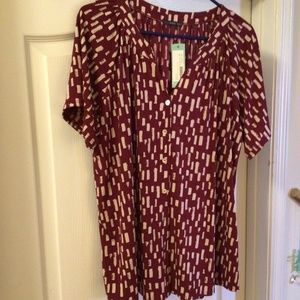 West Kei split neck knit top- Burgundy-2X